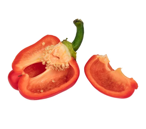 Ripe Sweet Red Peppers Cut Pieces White Background — Stock Photo, Image