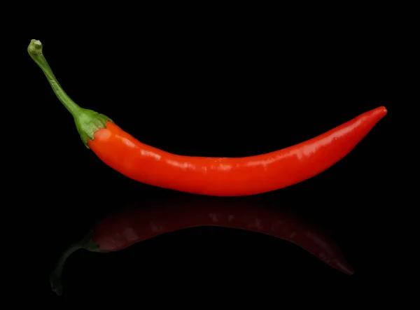 Ripe Hot Pepper Red Black Background Reflection — Stockfoto