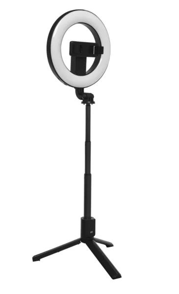 Lámpara Anillo Selfie Con Trípode Aislado Sobre Fondo Blanco — Foto de Stock