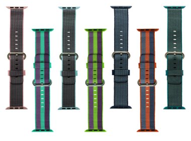 Akıllı saat kayışı beyaz arkaplanda izole edilmiş, kolaj