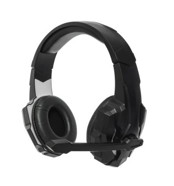 Bir bilgisayar için kulaklık, beyaz bir arkaplanda izole edilmiş kulaklık.