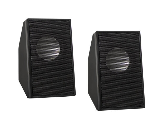 Acoustic system, speakers for a computer on a white background