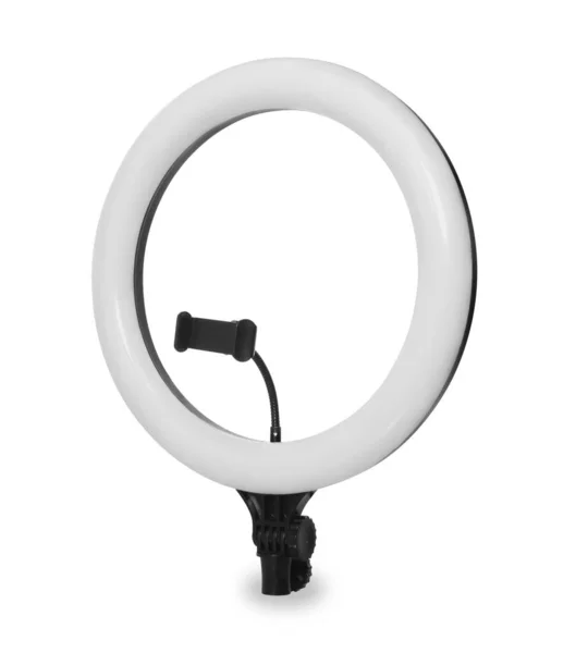 Lampada Selfie Lampada Anello Con Portatelefono Isolato Sfondo Bianco — Foto Stock