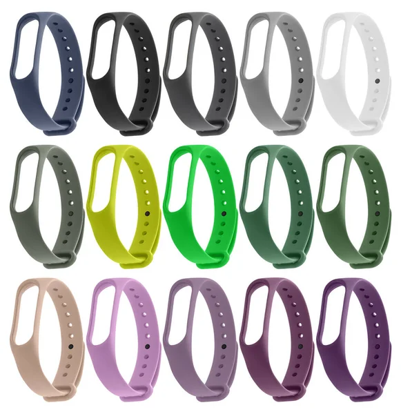 Bracelet Silicone Pour Bracelet Fitness Isolé Sur Fond Blanc Collage — Photo