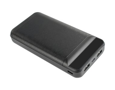 Telefon için taşınabilir şarj aleti, telefon tableti için cihaz, beyaz arka planda izole edilmiş.