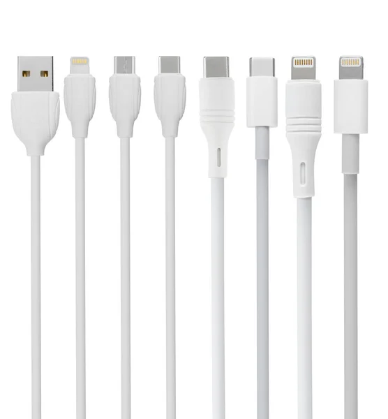 Kábel Csatlakozó Usb Type Micro Usb Lightning Fehér Alapon Elszigetelten — Stock Fotó