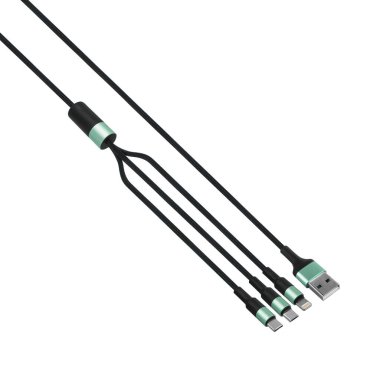 USB, Tip-C, Micro USB, Beyaz zemin üzerinde Şimşek, kolaj için kablo ve bağlantı