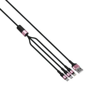 USB, Tip-C, Micro USB, Beyaz zemin üzerinde Şimşek, kolaj için kablo ve bağlantı