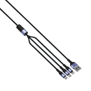 USB, Tip-C, Micro USB, Beyaz zemin üzerinde Şimşek, kolaj için kablo ve bağlantı