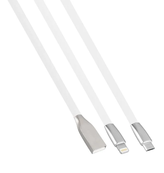 Beyaz Arkaplan Kolajında Usb Micro Usb Lightning Için Kablo Bağlantı — Stok fotoğraf