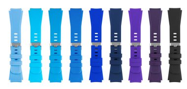 Elektronik saat için deri kayış, izolasyon, kolaj beyaz arka plan