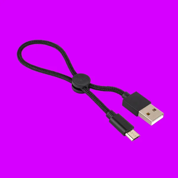 Conector Com Cabo Usb Micro Usb Preto Sobre Fundo Roxo — Fotografia de Stock