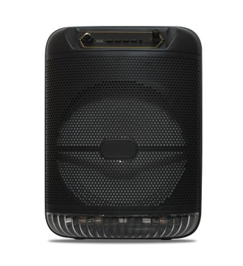 Beyaz arkaplanda müzik dinlemek için hoparlör ve ses sistemi