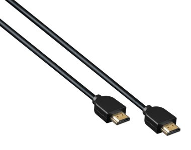 Siyah arkaplanda kablolu iki HDMI bağlantısı