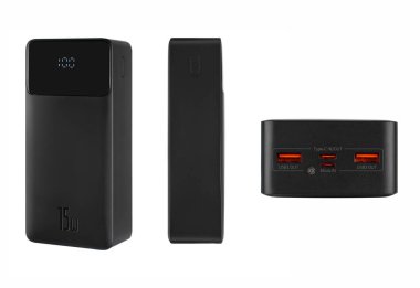 Tablet telefon için harici pil, beyaz arkaplanda telefon aksesuarı