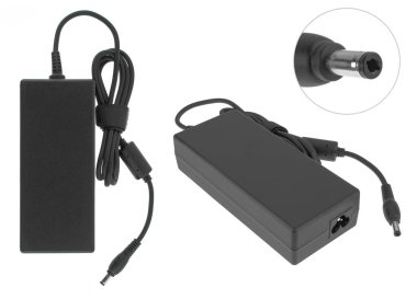 laptop güç adaptörü, dizüstü bilgisayar yedek parçası, beyaz arkaplan, kolaj