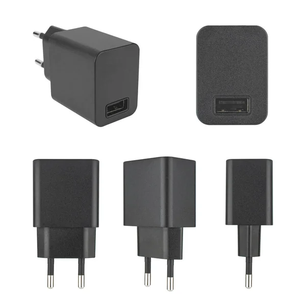 Power Adapter Phone Tablet Black Color White Background — Foto de Stock