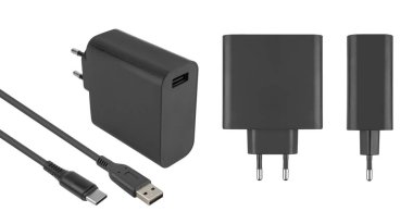 power adapter for phone tablet, phone accessory, on white background in and