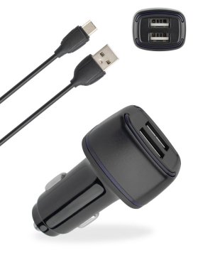 power adapter for the phone from the cigarette lighter, isolated on a white background