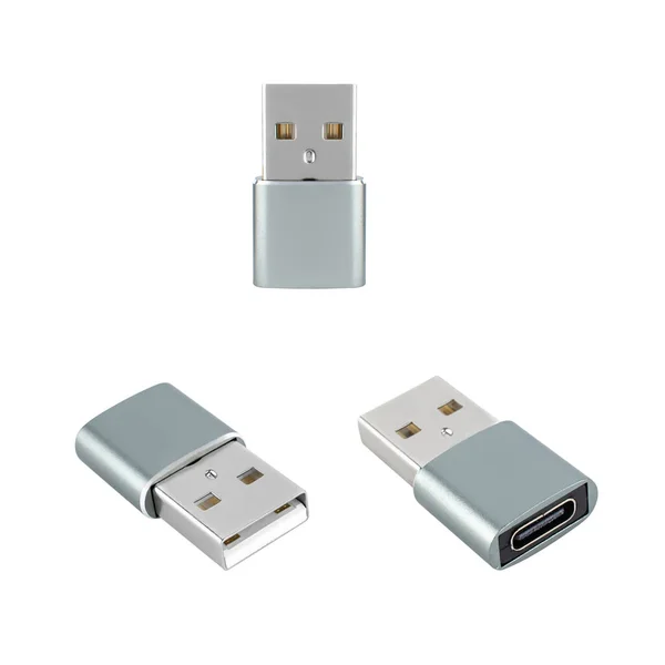 Usb Type Adapter Three Projections Isolated White Background — Foto de Stock