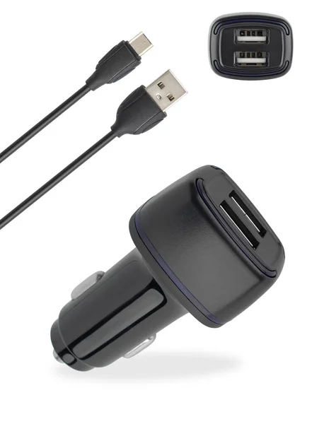power adapter for the phone from the cigarette lighter, isolated on a white background