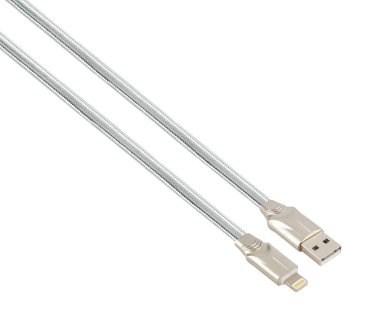 cable with USB connector, Lightning, on white background