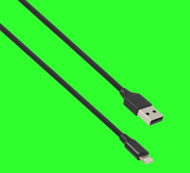 cable with USB connector and Lightning USB, isolated on a green background