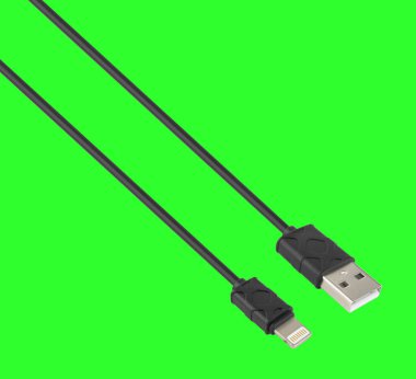 cable with USB connector and Lightning USB, isolated on a green background