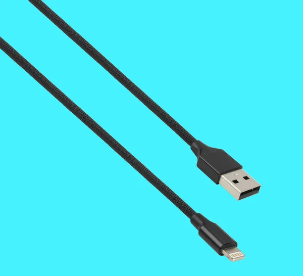 Cable Usb Connector Lightning Usb Isolated Blue Background — Stok fotoğraf