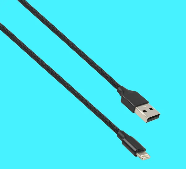 Καλώδιο Υποδοχή Usb Και Lightning Usb Απομονωμένο Μπλε Φόντο — Φωτογραφία Αρχείου