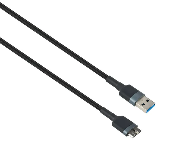 Cable Usb Micro Connector Isolated White Background — 스톡 사진