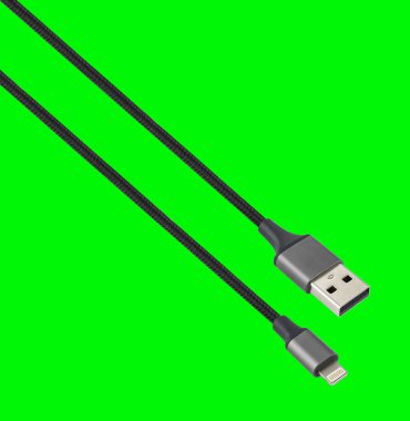 cable with USB and Lightning connector, isolated on a green background
