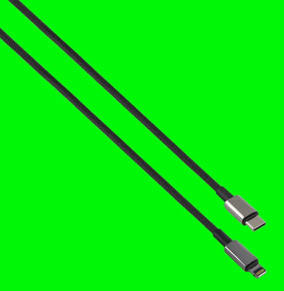 Cable Usb Lightning Connector Isolated Green Background — Zdjęcie stockowe