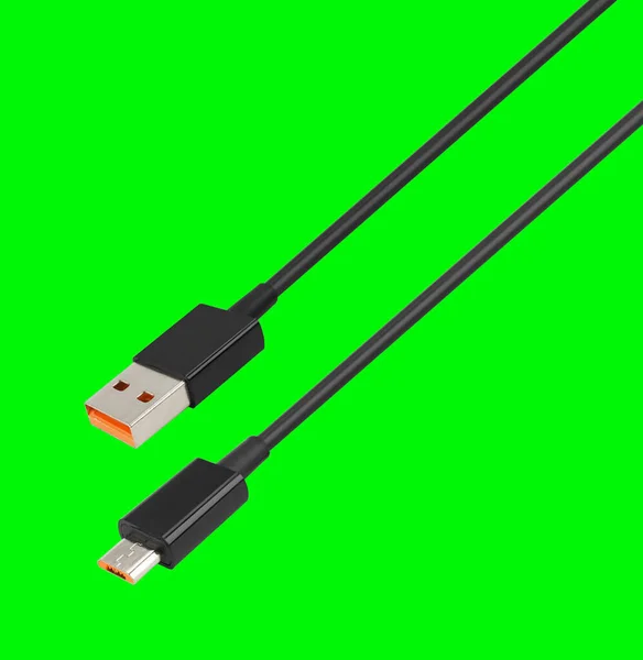 Cable Usb Micro Usb Connector Isolated Green Background — Zdjęcie stockowe