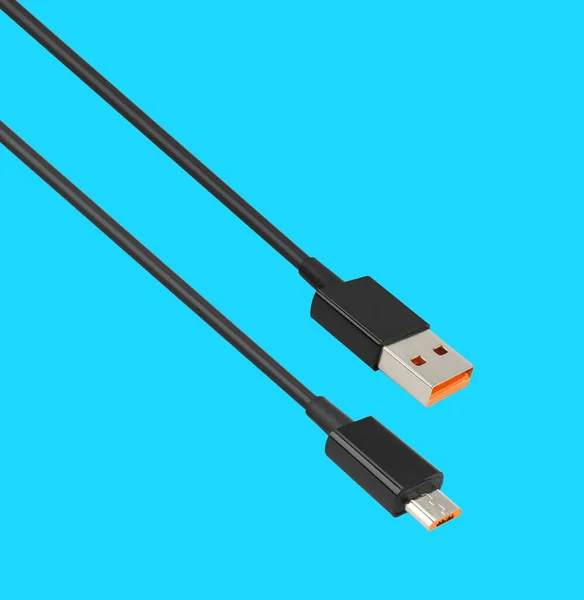 Cable Usb Micro Usb Connector Isolated Blue Background — Stock Fotó