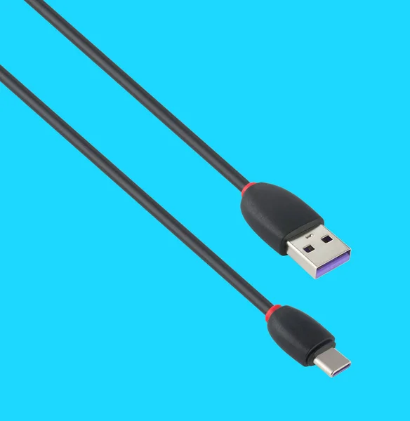 Cable Usb Type Connector Isolated Blue Background — Zdjęcie stockowe