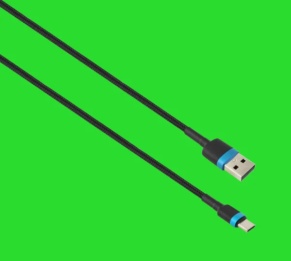 Cable Usb Type Connector Isolated Green Background — Stock fotografie