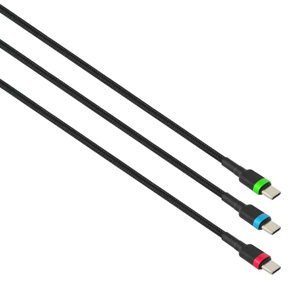 Three Cables Type Connector Rgb Colors Isolated White Background — Stock Fotó