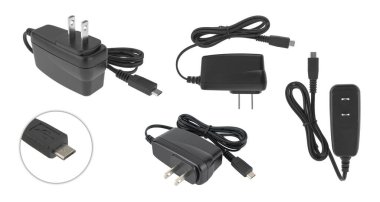 power adapter for laptop tablet, on white background, collage
