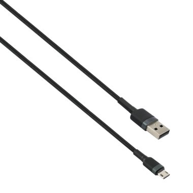 Cable with USB and micro USB connector, on white background