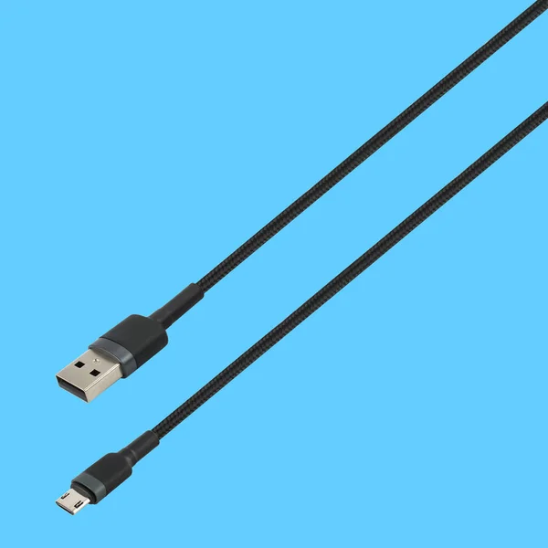 Cable Usb Micro Usb Connector Blue Background — Fotografia de Stock