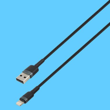 Cable with USB connector, and Lightning, on a blue background in isolation