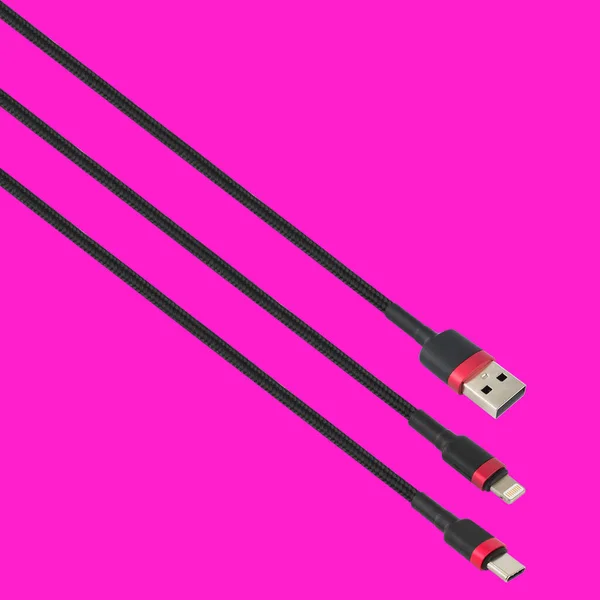 Cable Usb Type Lightning Connector Isolated Red Background — Stockfoto