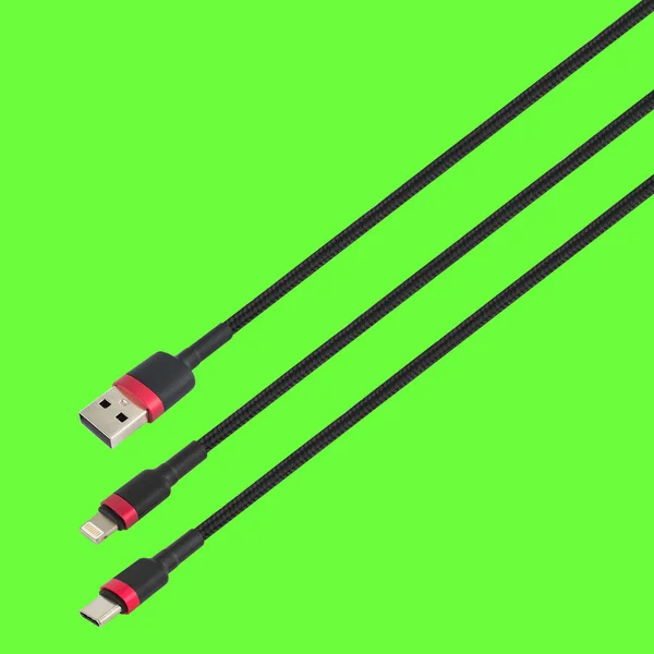 Cable Usb Type Lightning Connector Isolated Green Background — 스톡 사진