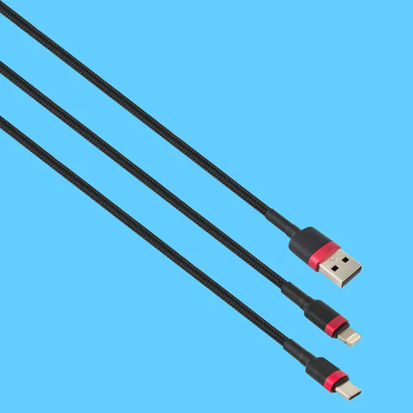 Cable Usb Type Lightning Connector Isolated Blue Background — Zdjęcie stockowe