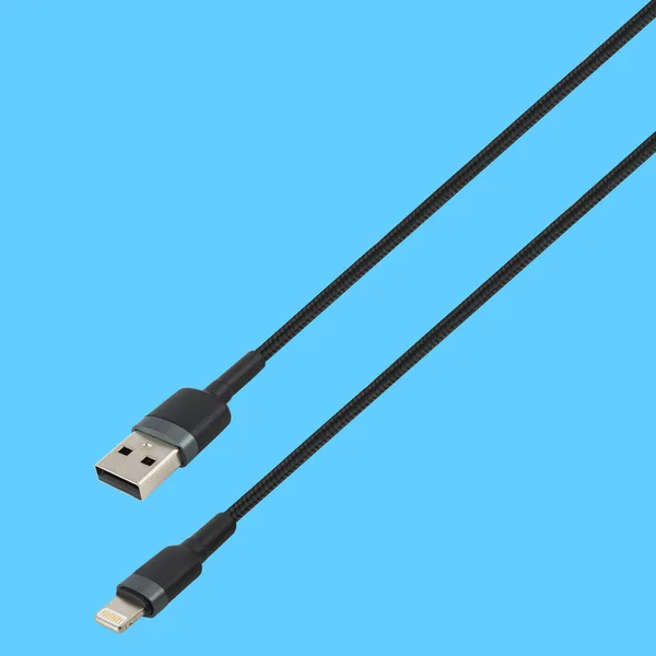 Καλώδιο Υποδοχή Usb Και Lightning Μπλε Φόντο Στην Απομόνωση — Φωτογραφία Αρχείου