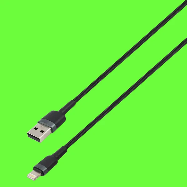 Cable Usb Connector Lightning Green Background Isolation — Zdjęcie stockowe