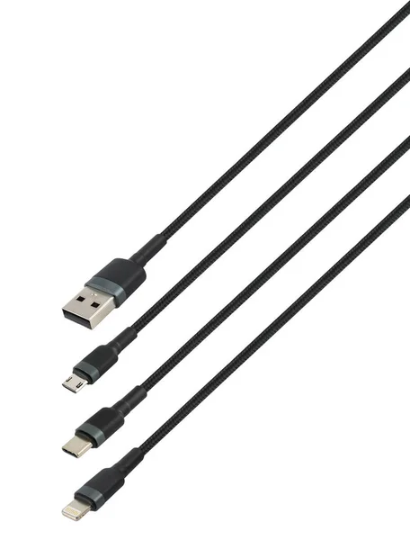Cable Usb Micro Usb Lightning Type Connector White Background — Zdjęcie stockowe