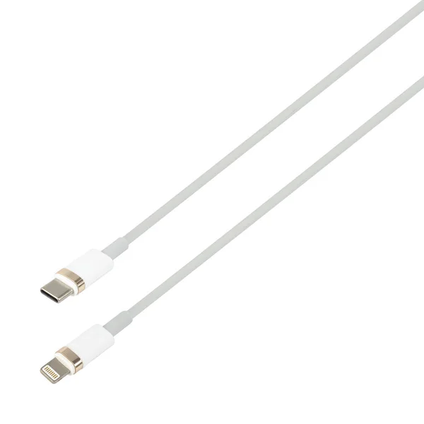 cable with Type-C and Lightning connector, on white background