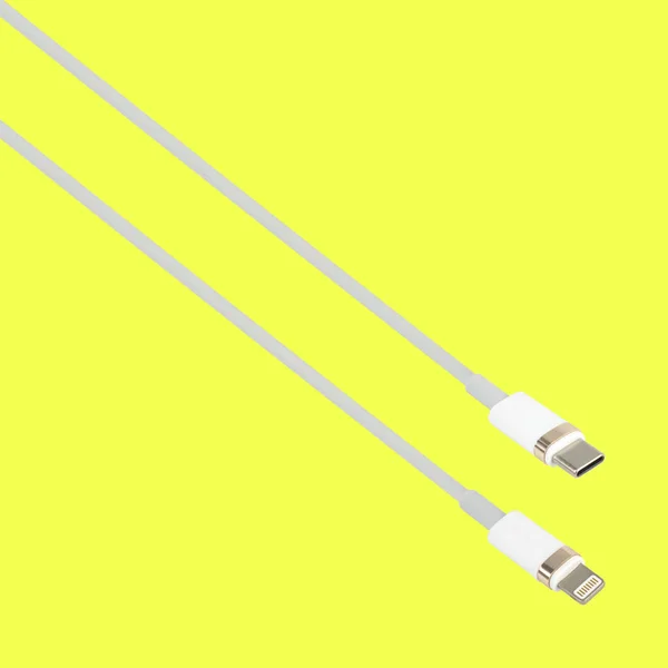 Cable Type Lightning Connector Yellow Background Isolation — Stockfoto